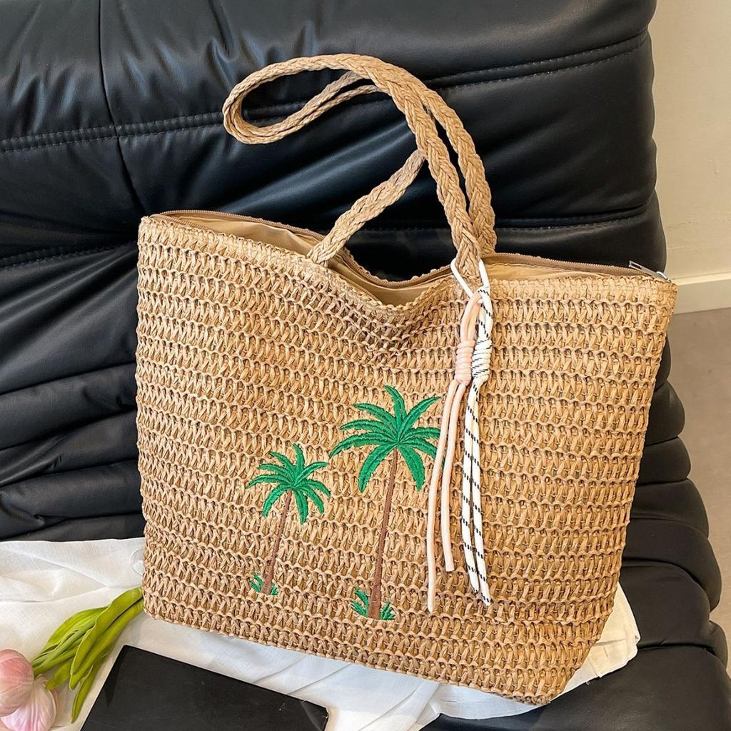 תיק כתף קש בקיבולת גדולה תיק יד נשים חדש רקום ארוג קיץ חופשת חוף הים רוח תיק חוף