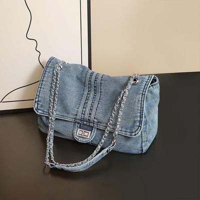 Tote Bag, New Large Bag, Underarm Bag, Women's Bag, Versatile and High-end Single Shoulder Denim Chain, Messenger Bag.