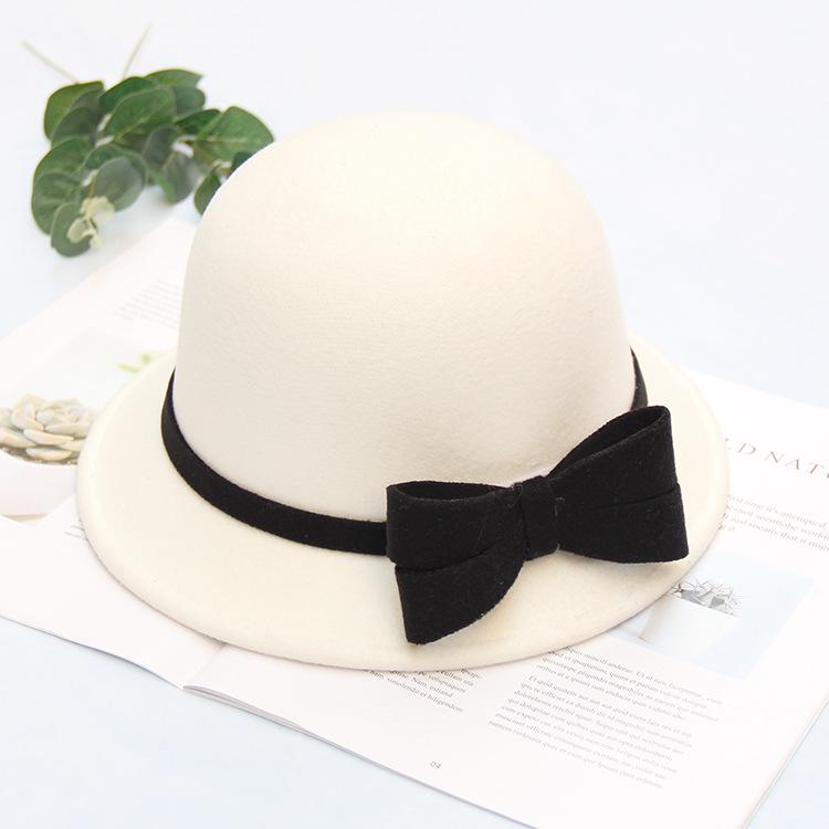Autumn and Winter Women's Wool Hat Two-color Big Bow Basin Hat Elegant Temperament Felt Hat Top Hat