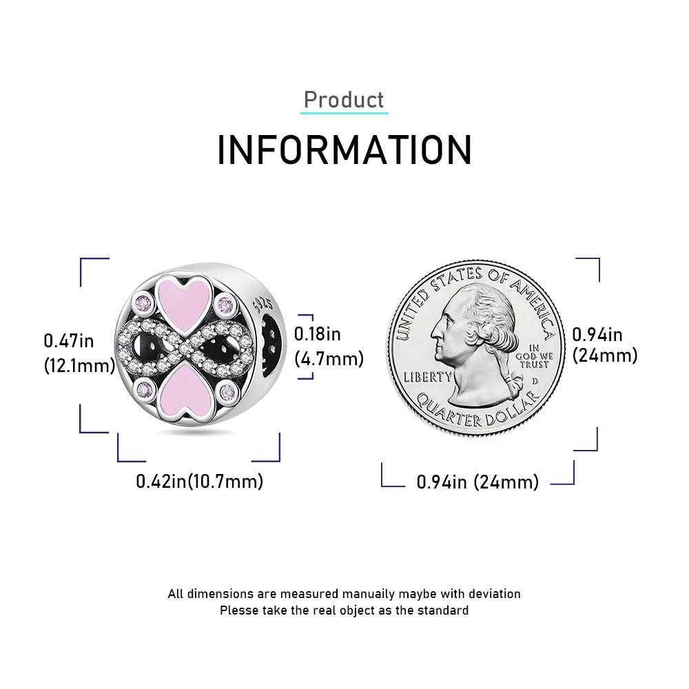 New Copper Charm Rose Gold Infinity Heart Bead Fit Snake Chain Bracelet Necklace Women Diy Jewelry