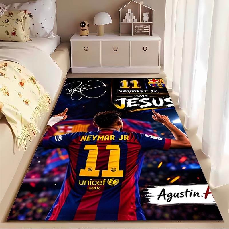 Sports Area Rug, Neymar Jr Barcelona 11 100 Percent Jesus Signature Poster, Fan Cave Decor, Non-Slip Mat