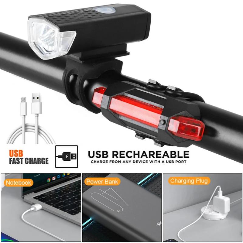 Set Luci Bici Ricaricabili USB Luce Anteriore con Luce Posteriore Facile da Installare 3 Modalità Accessori Bici per la Bicicletta
