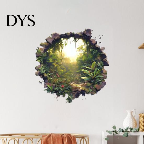 Botanical Theme Wall Covering 3D Hole Forest Sticker, Removable Green Plants Broken Decals, Self Waterproof Mural for Bathroom Adhesive Decoration
