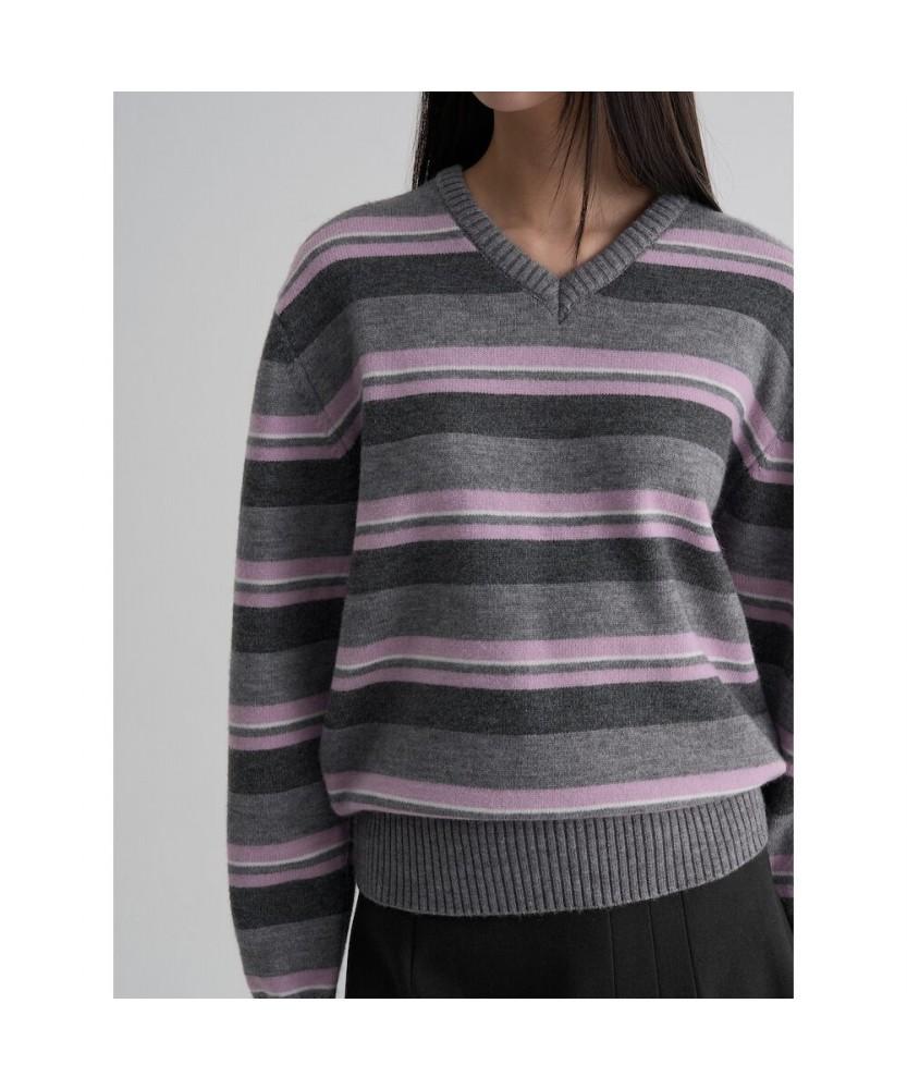 8SECONDS V-Neck Striped Pullover Purple