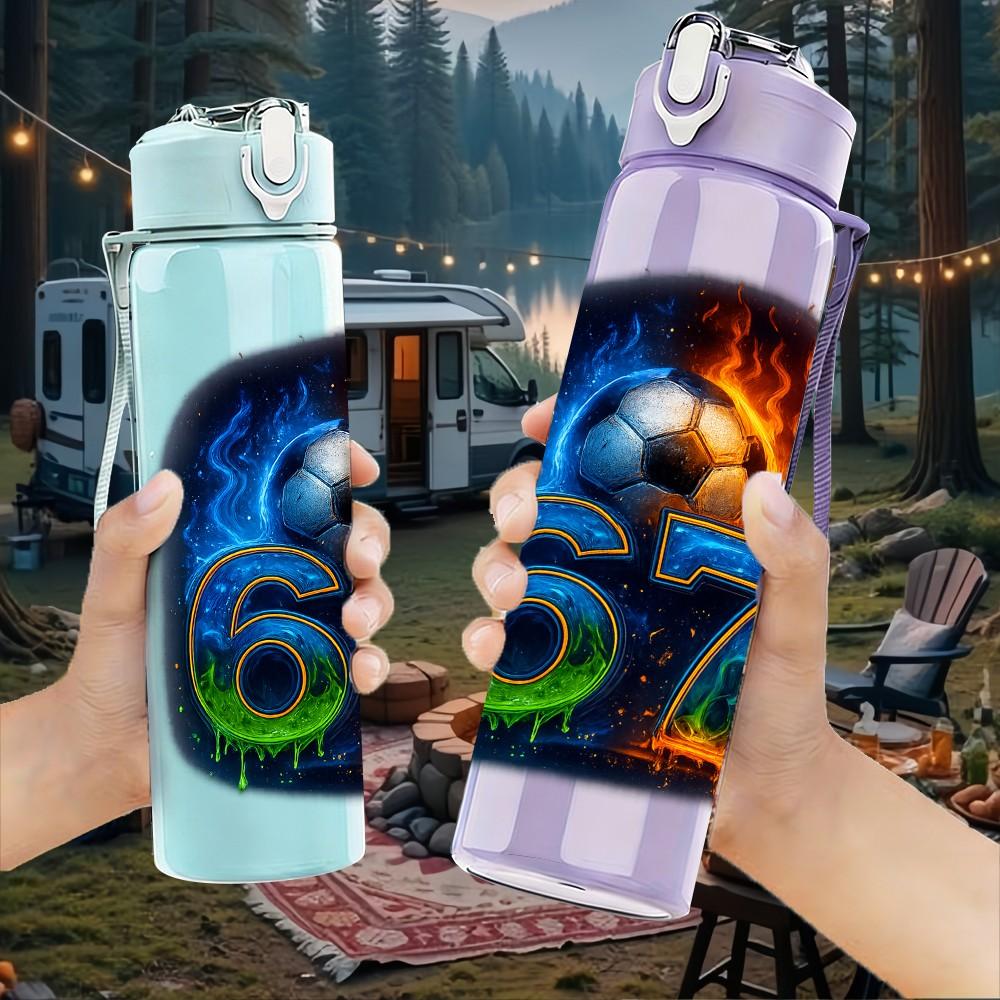 1PC Shiny Number Six Seven 750ml Color Plastic Sports Water Bottle Leakproof Flip Straw Lid Suitable for Sports Office Home Use
