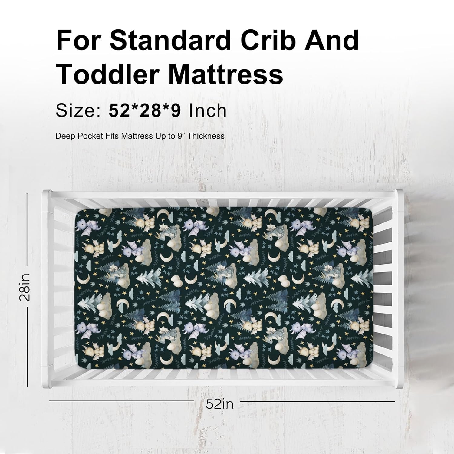 

Fairytale Dragons Fitted Baby Crib Sheet for Girl Boy 52 x28 Cute Dragons Eggs Moon Stars Trees Crib Mattress Covers Soft Breathable Dreamy Animal One size Темно-синій