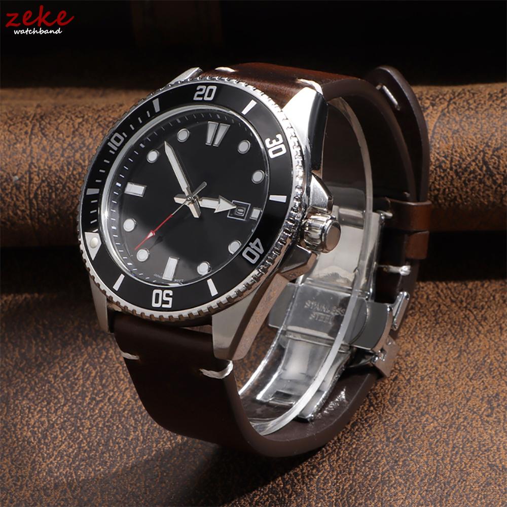 Retro Oil Wax Genuine Leather Watchband Quick Release Butterfly Buckle Calfskin Strap for Rolex 18/19/20/21/22/24mm Wristband