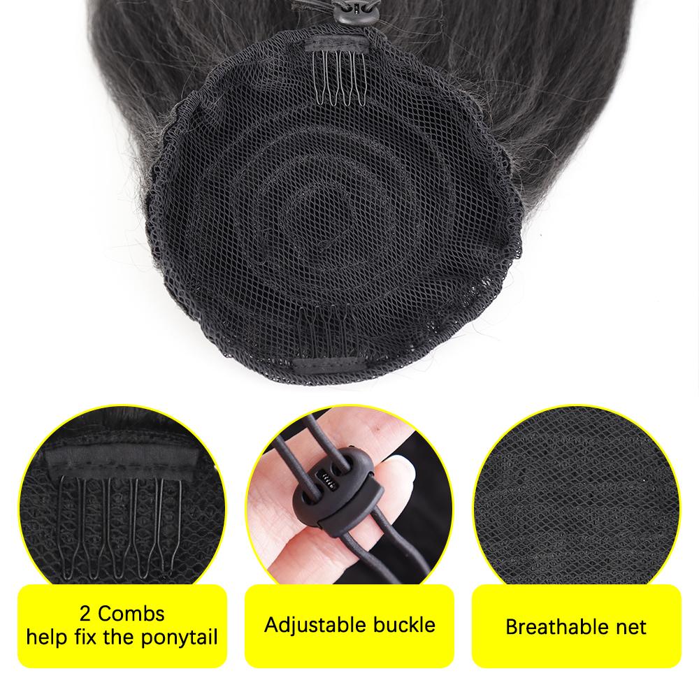 MISSQUEEN Synthetic Tail Wrapping Around Drawstring Natural Wavy Ponytail Hairpiece with 2 Comb Hair Extensions Black for Women