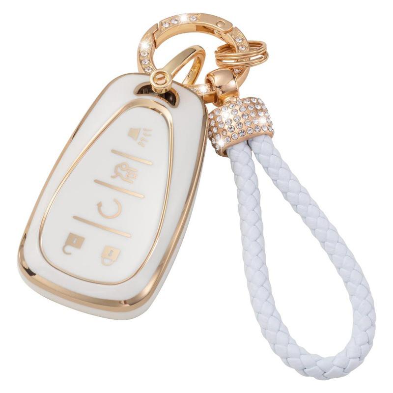 Gold-Rimmed Car Key Set with Diamond Ring Pendant Key Chain
