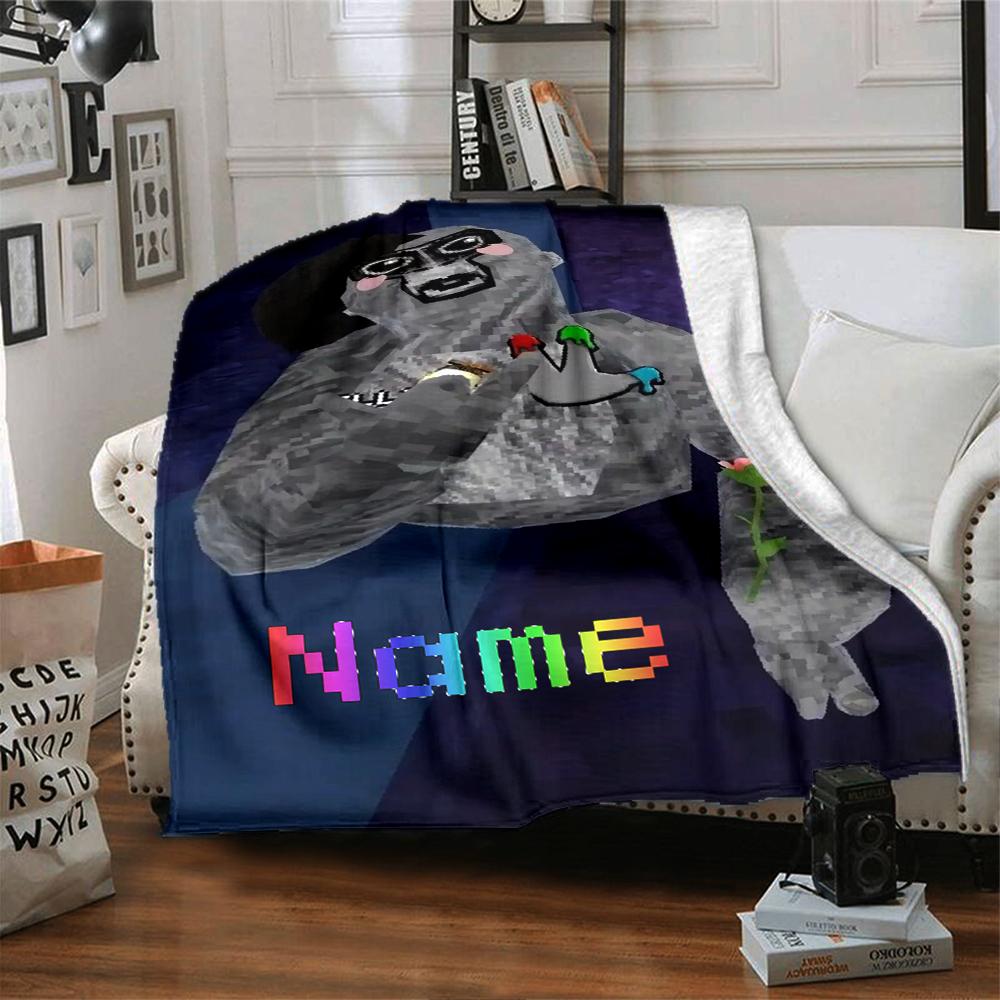 Custom Name Gorilla Party Celebration Party Blanket For Couch Bed Plush Cozy Fuzzy Blanket Super Soft Warm Blankets For Fall And Winter 091696