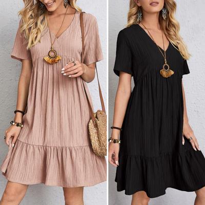 Sommerkleid, elegantes Streetwear, einfarbig, gemütlich, für Damen, Sommer, lockere Freizeit, Midikleid, Urlaubskleidung