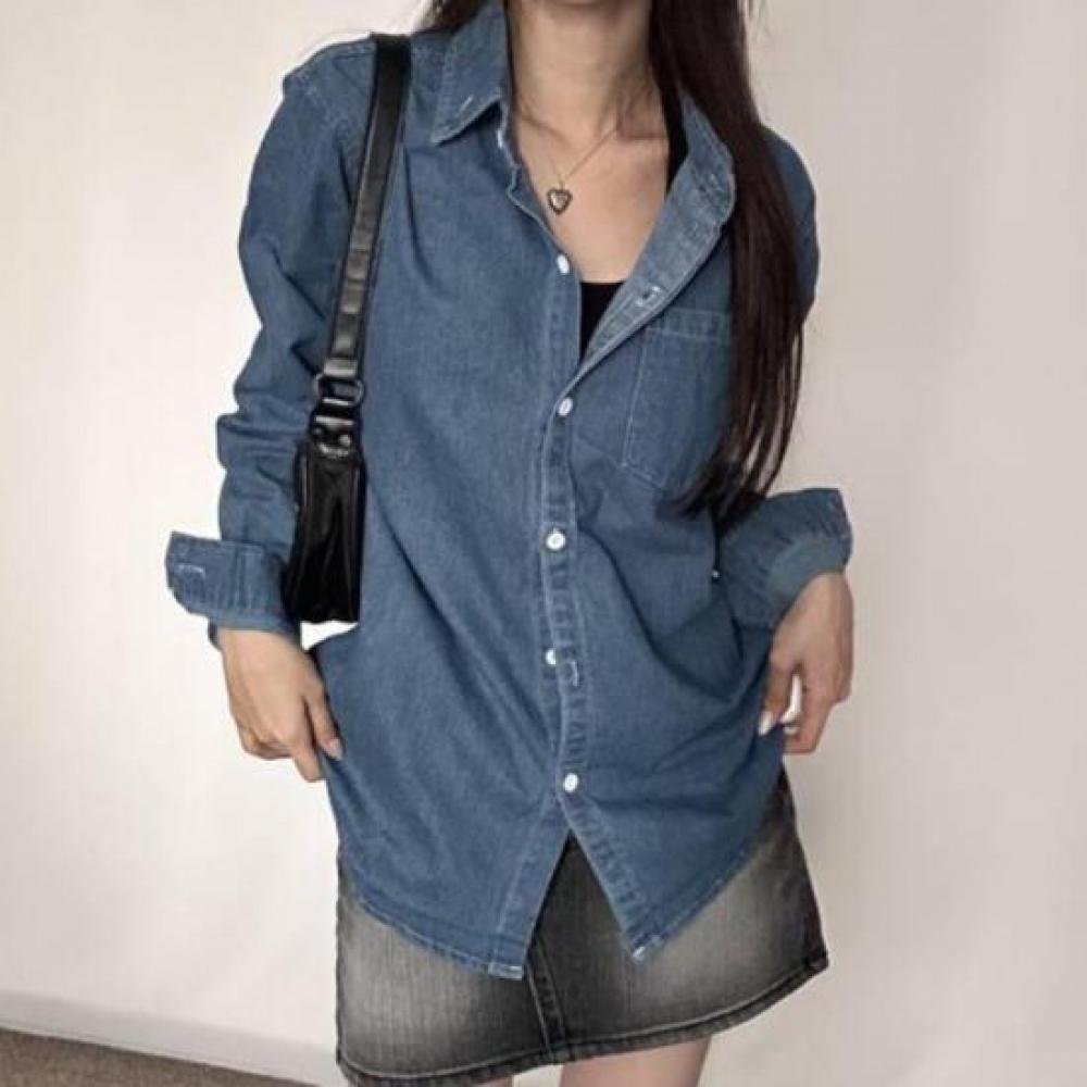 New Arrivals Open Run Women Denim Shirt Autumn