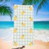 Beach Towel Oversized Sand Free Quick Dry Microfiber Lemon Print Blue White Gingham Towels for Adults Pool Swim Camping Travel