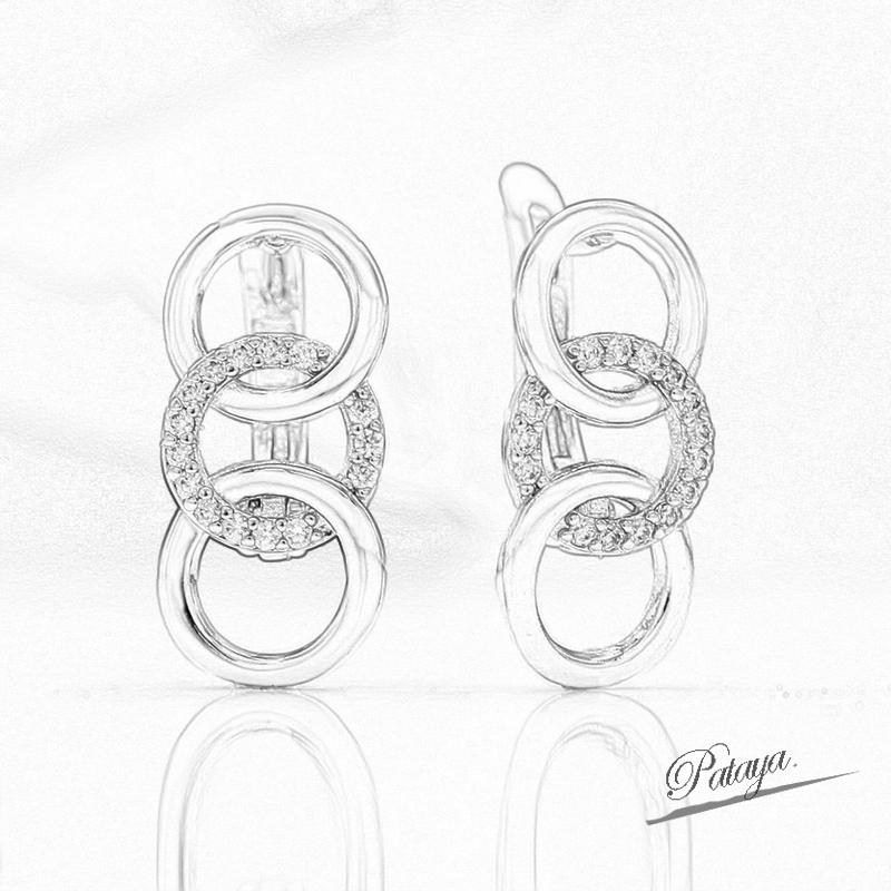 PATAYA Kolczyki z cyrkonii w kolorze różowego złota 585, okrągłe, geometryczne, z mikrowoskiem, w kolorze białym