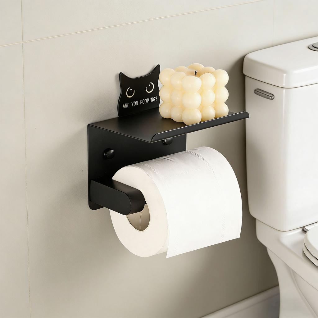 Space Saving Adhesive Toilet Paper Stand With Extra Platform For Phones And Small Items