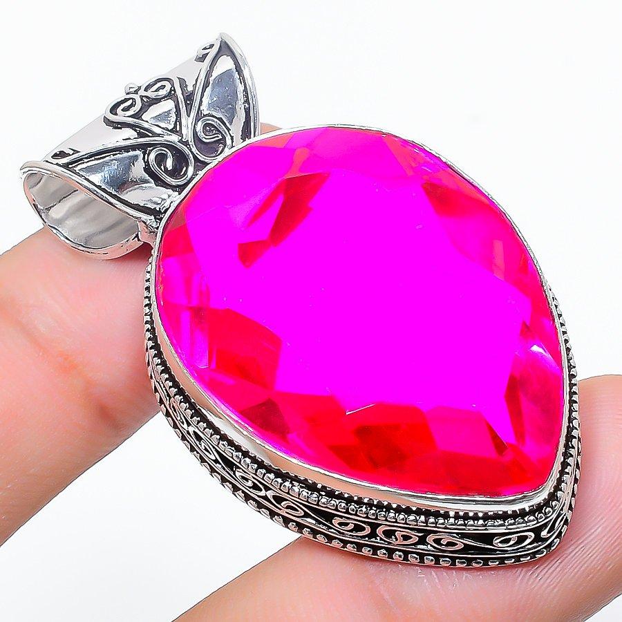 

Vintage Pink Rubillite Gemstone Handmade Ethnic Jewelry Pendant 1.89 SR-8016