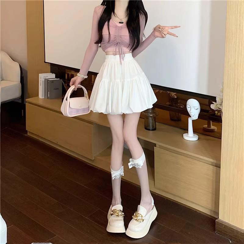 2026 Spring/Summer High Waist Bubble Mini Skirt for Women - Slimming Fluffy A-line Skirt with Anti-Exposure Design.