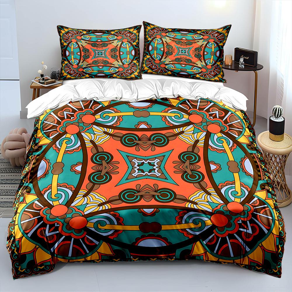 Exquisite Mandala Symmetrical Pattern Duvet Cover Set Digital Print Colorful Polyester Bedding with Zipper Closur for kids gifts