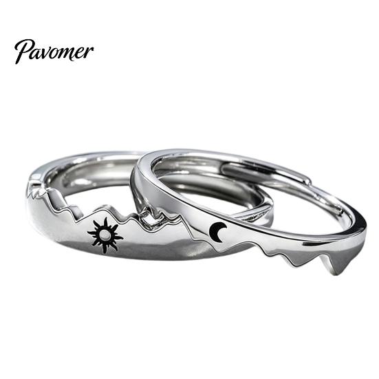 Sun Moon Rings 1 Pair Matching Couple Ring, Wedding Engagement Promise Adjustable Alloy Band Hypoallergenic Open Romantic Gift for Him Her Ring
