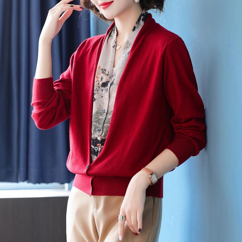 Herbst-/Winter-Strickcardigan mit V-Ausschnitt für Frauen mittleren Alters, Faux Two-Piece