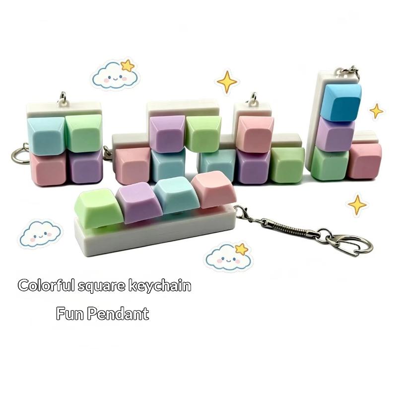 Mini Fidget Key Cap Keychain 1Pcs 4-Key Macaron Color No Light Portable Stress Relief Key Ring for Teenagers