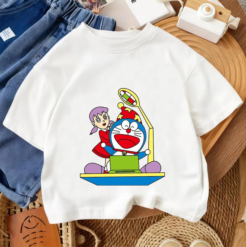 New Children's Crew Neck T-Shirt Cute Cartoon Summer Casual Streetwear Doraemon