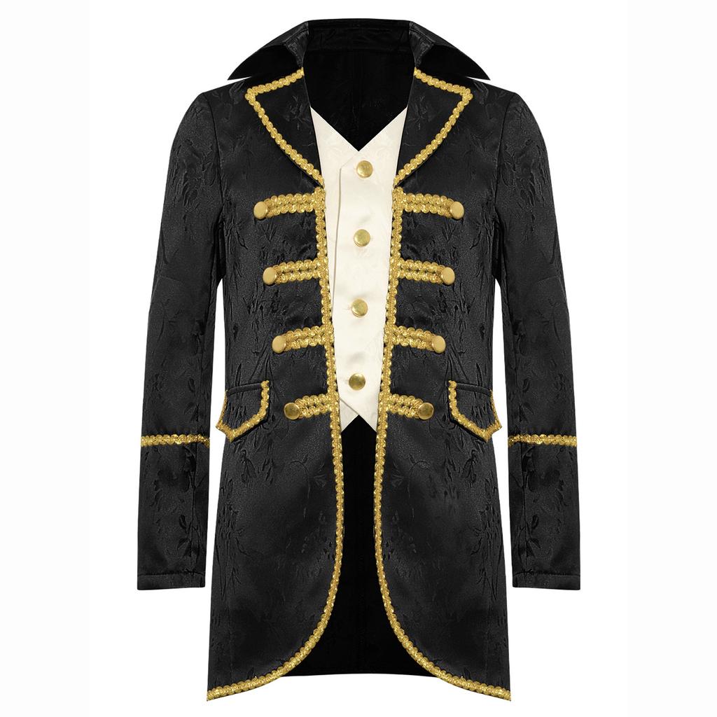 Jungen Mittelalter Viktorianisches Kostüm Langarm Goldene Verzierungen Fake Zweiteiler Jacke Steampunk Gothic Mantel