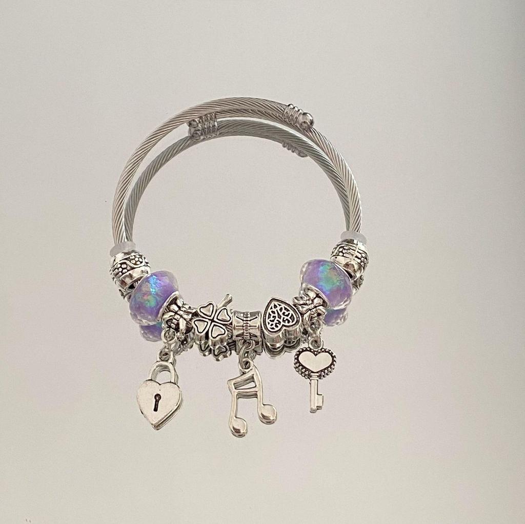 Panjia Dora Women's Stainless Steel Beaded Bracelet - European American Versatile Luxury Jewelry