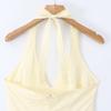 Summer new European and American fashion temperament elegant yellow waist hanging neck medium and long holiday style dress