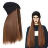 Women Winter Hat Wig Knit With Long Straight/Wig Wavy Curly Hair Wig Attached 23.6 Inch Synthetic Hair Wigs Hairpiece