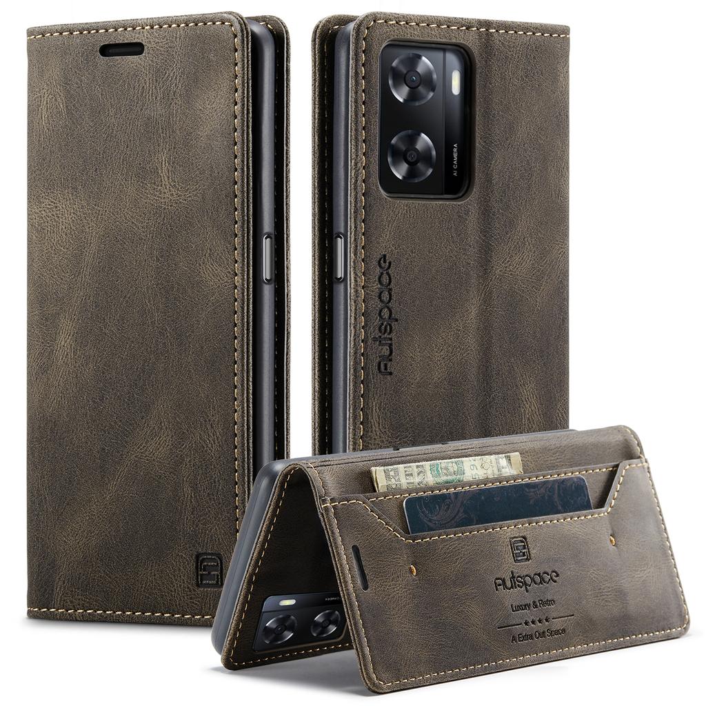 For Oppo A57s 4G/Oppo A57e 4G/Oppo A77 4G/Oppo A77s 4G/Oppo A57 4G Wallet Case AUTSPACE A01 Leather Stand Cover with RFID Blocking Card Holder
