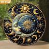 Vintage Sun and Moon Aluminum Metal Art Sign, 2D Circular Wall Decor for Home Bar Cafe