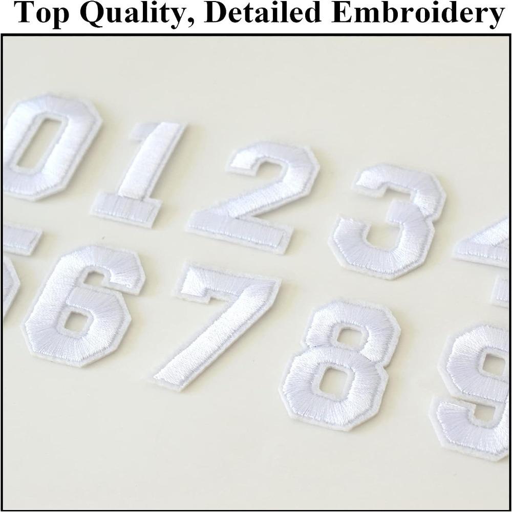 40 Stück 1,9 Zoll Aufnäher weiß Applikationszubehör Zahlen 0-9 für Jeans
