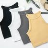 Ärmellose Damenbluse, eng anliegende kurze Weste, lässiges Sommer-Crop-Top, geripptes Cropped Top, sexy Tanktop mit hohem Halsausschnitt