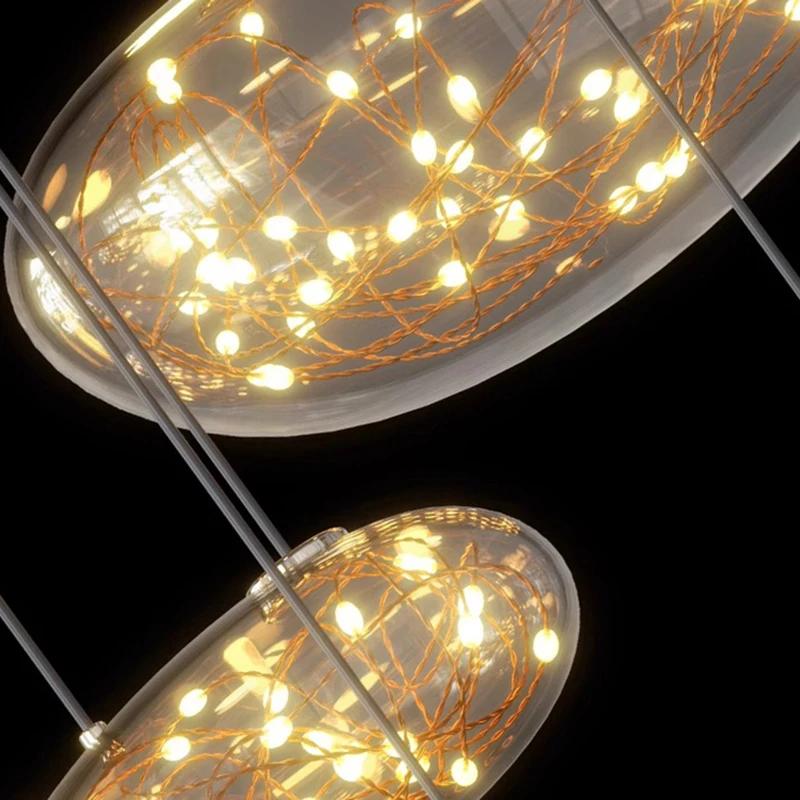 Modern Minimalist Staircase Long Chandelier Glass Full Sky Star Restaurant Chandelier Living Room Lighting Fixture LED Light