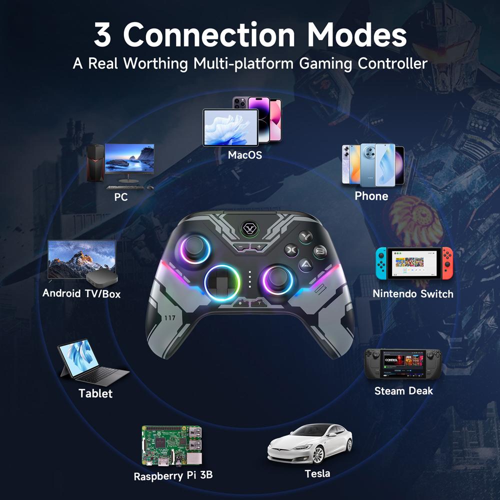Wireless Bluetooth Controller Hall Linear Trigger For Switch/PC/iOS Multi Platform Connection RGB Esports Lighting Effect