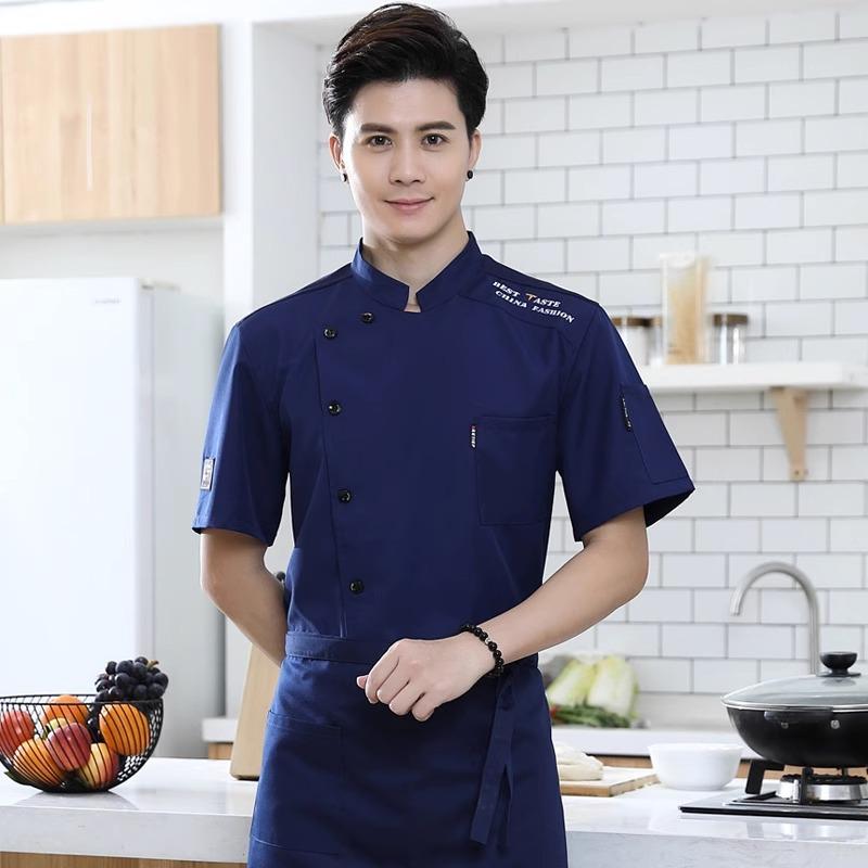 Unisex Chef Uniform Hotel Kitchen Work Clothes Short Sleeved Chef Restaurant Uniform Cooking Shirt Jacket+Hat+Apron