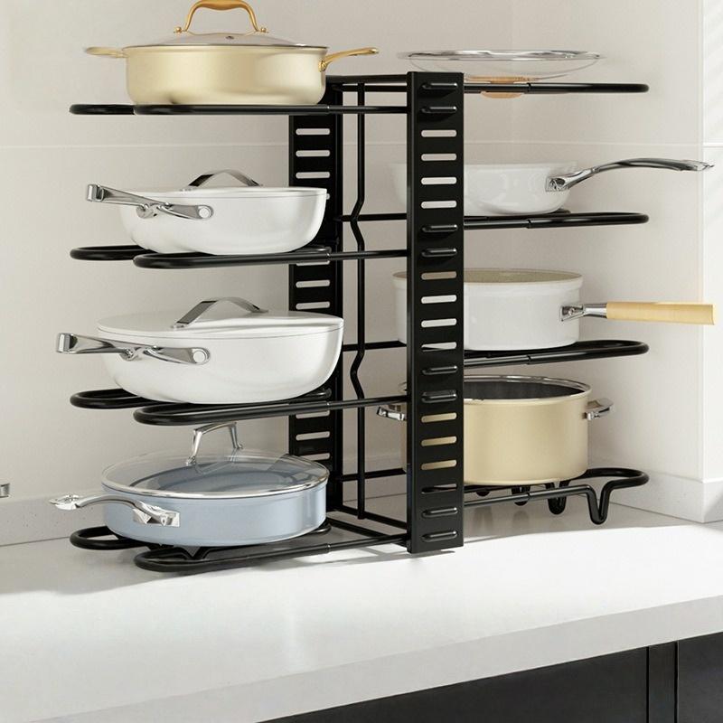 JUSTINLAU Multi-layer Pots Storage Rack Carbon Steel Cabinet Storage Holder Adjustable Height Double side Pots Rack Kitchen Tool