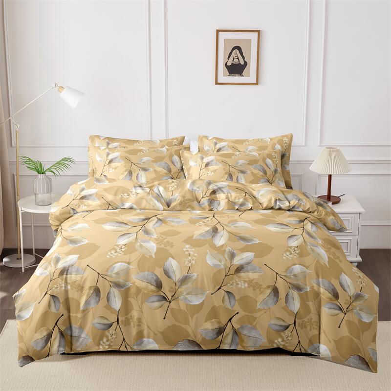 Kuup Bequemes Atmungsaktives Bettwäscheset Queen King Size Blumenmuster Flockierung Bettbezug Bettlaken Kissenbezug Bettwäscheset