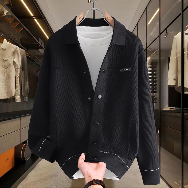 Мужской осенний вязаный кардиган с лацканами XL