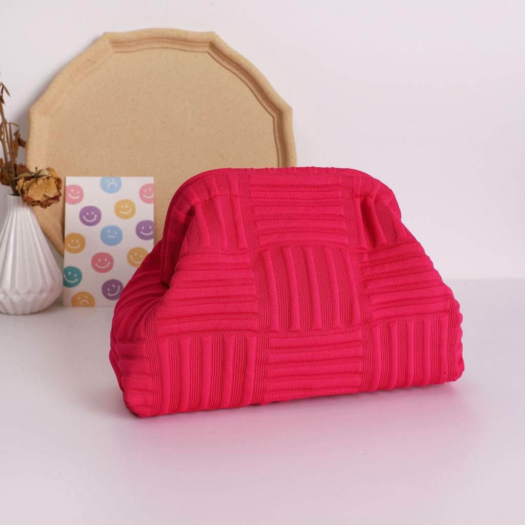 New Knitted Handbag Striped Cloud Large Capacity Daily Versatile Contrasting Color Clip Bag