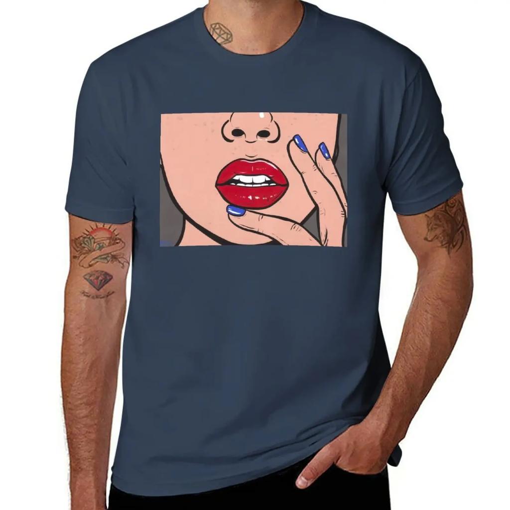 Red Lips Comic Girl T-Shirt oversizeds cute clothes t shirts