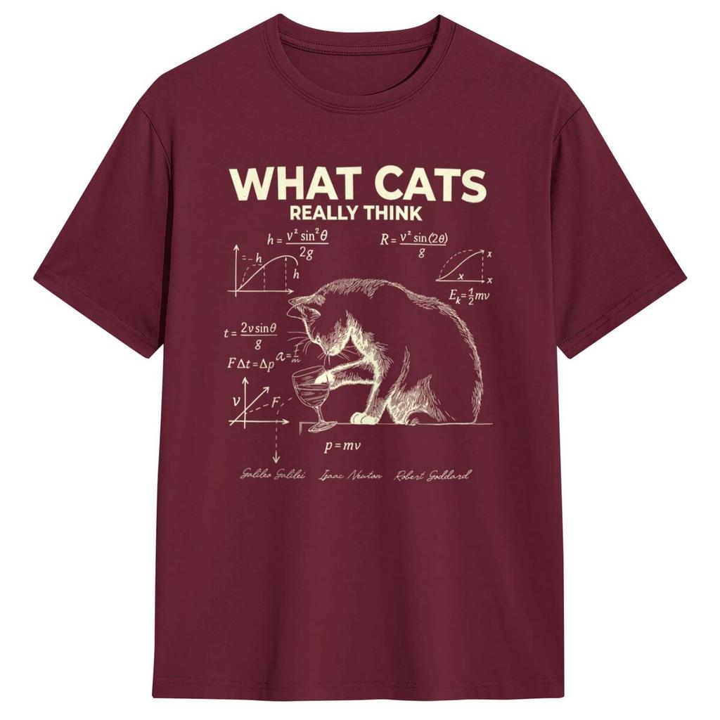 Men Funny Science Physics Cat Meme What Cats Really Think T Shirts Tees Short Sleeve T-Shirt Crewneck Tee Shirt Plus Size 5XL