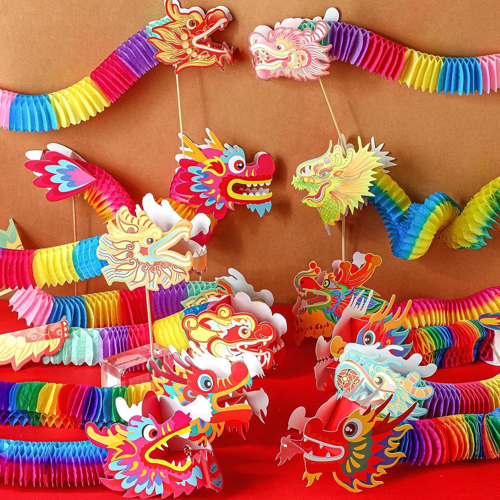 26 Pcs 2025 Chinese New Year Paper Dragon Decoration 3D Paper Dragon Pick Spring Festival Paper Dragon Puppet Chinese New Year Paper Dragon Garland