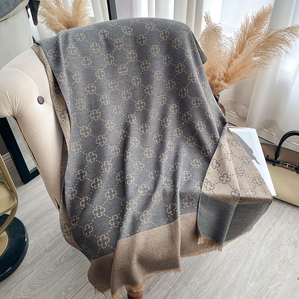 Spring And Summer Shawl With Four-Leaf Flower Imitation Cashmere Scarf High-End Fashion Long Scarf Shawl Versatile Scarf