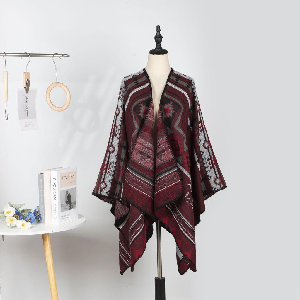 Double-Sided High-End Retro Exotic Ethnic Style Shawl With Women'S Scarf Women'S Simple Warm Cape