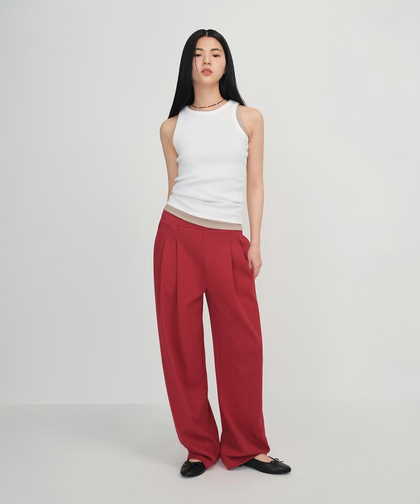 MUSINSA STANDARD WOMAN Women'S Double Knit Two-Tuck Wide Lounge Sweatpants [Chili Red]