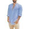 Men's European & American Linen Stand-Up Collar Cardigan Shirt - Solid Color, Long Sleeve, Casual, 2021