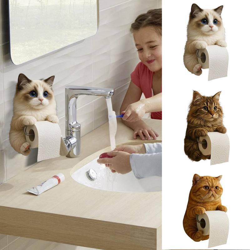 Cat Toilet Paper Holder Cat Funny Paper Towel Holder Wall Mount Tissue Dispenser Rack Resin Animal Statue Room Decor