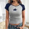 Sexy Styl Pěticípá Hvězda Barevně Blokované Tričko s Krátkým Rukávem Dámské Jaro a Léto